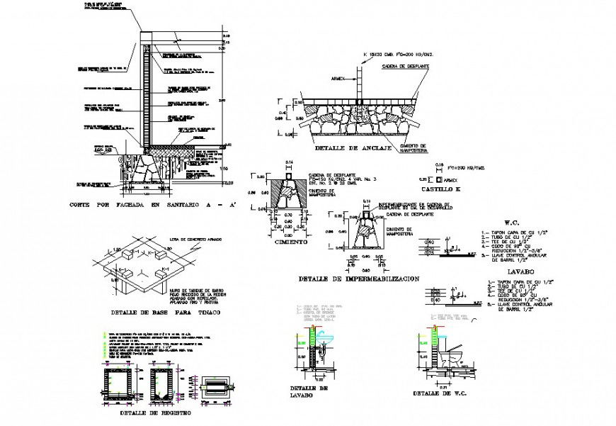 Wall foundation 2d view CAD structural block layout file in dwg format