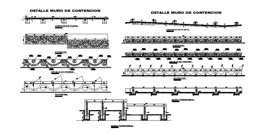 Wall foundation connections and constructive structure cad drawing details dwg file