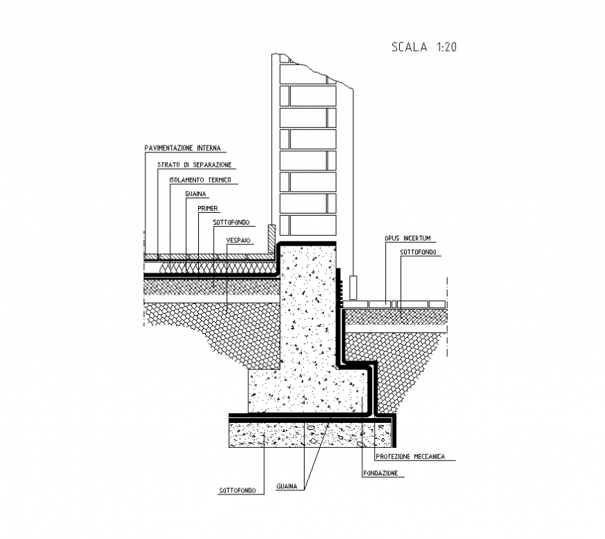 Wall foundation detail layout 2d view autocad file