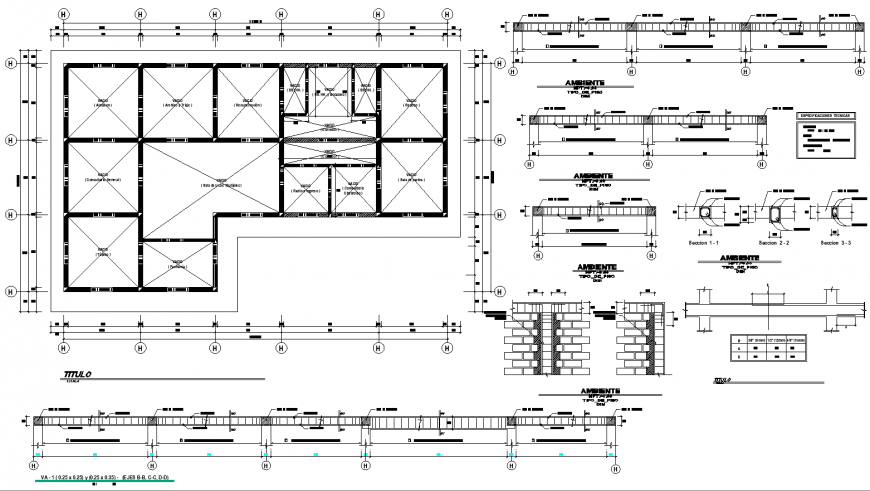Wall foundation detail of commercial complex drawing in dwg AutoCAD file.