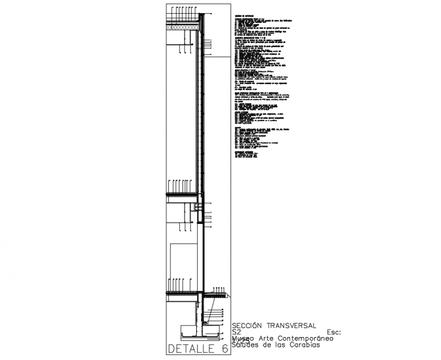 Wall front section and construction details school cad drawing dwg file