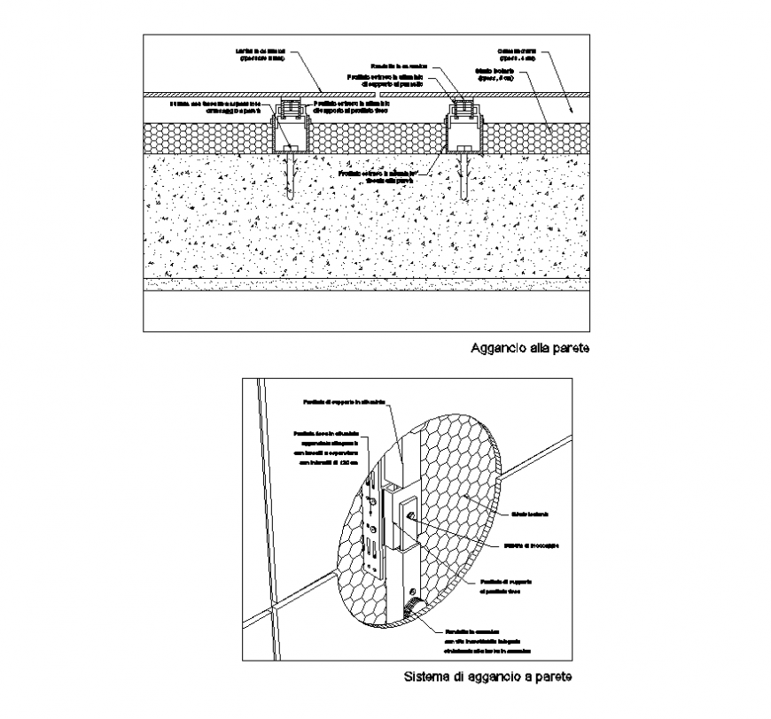 Wall hooking system detail 2d view CAD structural layout autocad file
