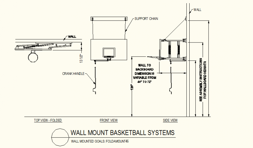 Wall mount detail plan and elevation dwg file