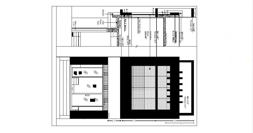 Wall mountain, rcc wall and wooden furniture cad drawing details dwg file