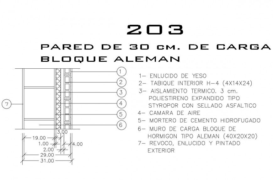 Wall of blocks-thermal insulating-hole ceramic brick construction details dwg file