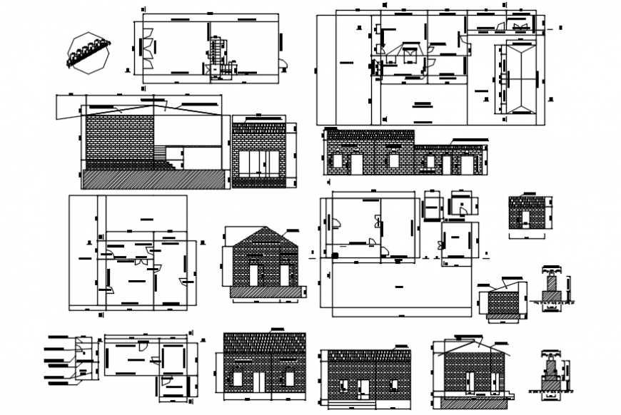 Wall plan and elevation of house support in construction of AutoCAD file