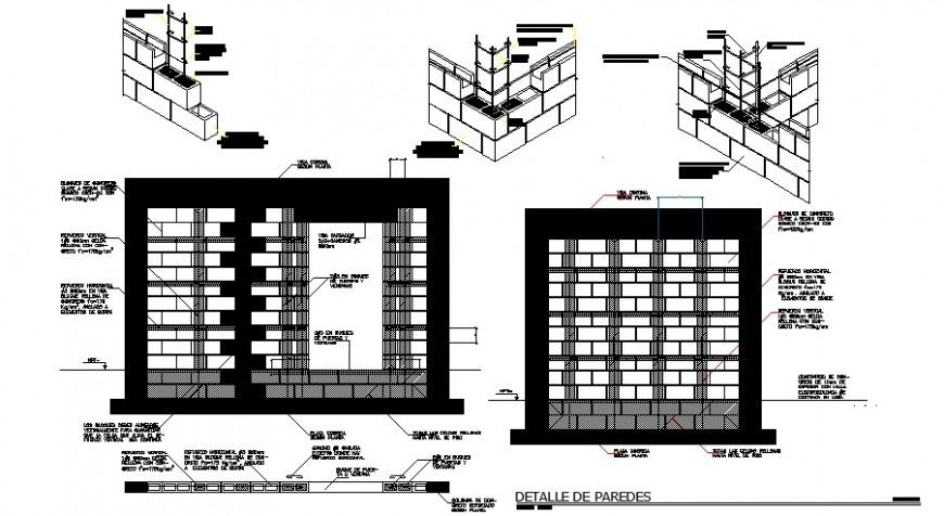 Wall plan and elevation structure detail in auto cad