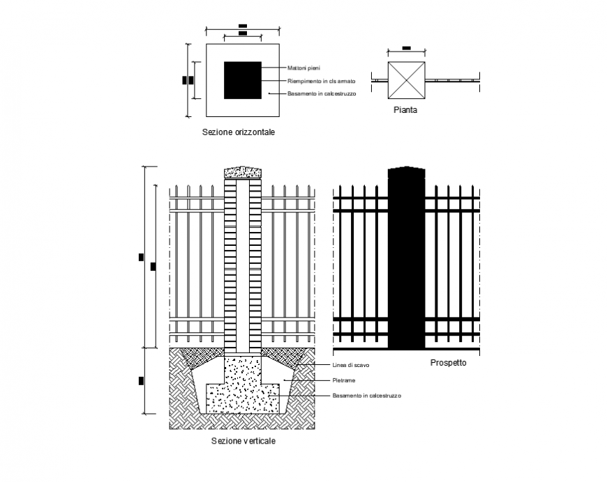 Wall railing detail elevation 2d view layout autocad file