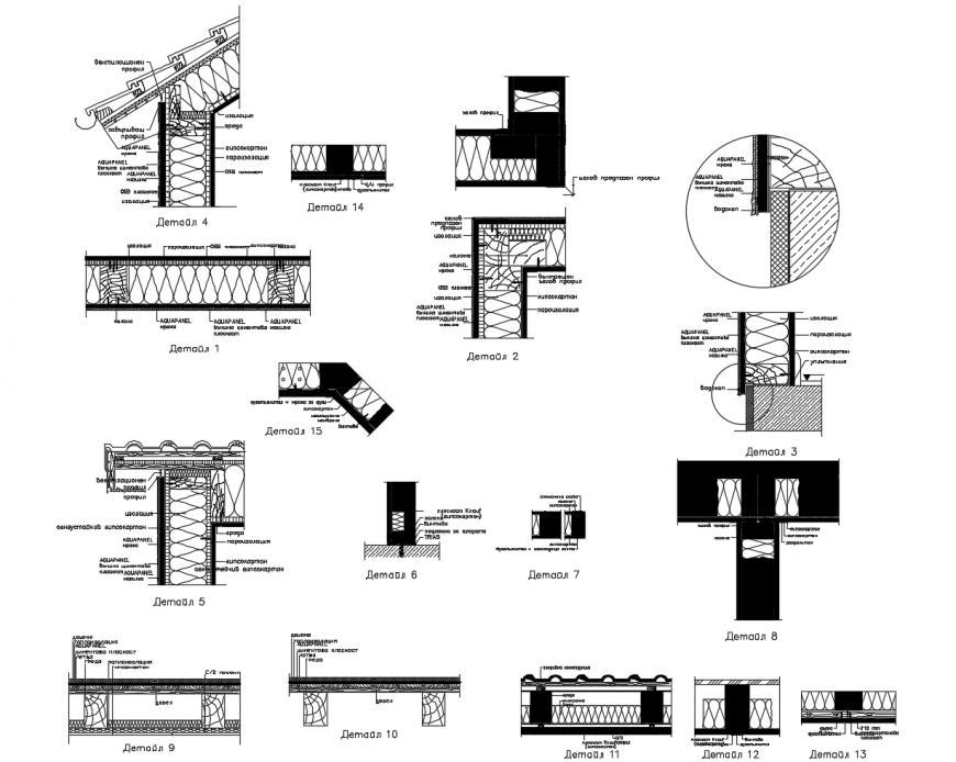 Wall section and construction with roof cad drawing details dwg file