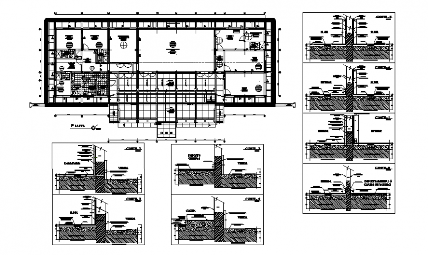 Wall section and office plan autocad file