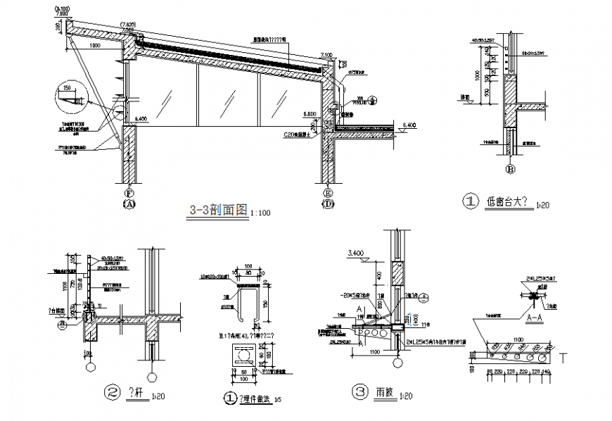 Wall section and roof section plan detail dwg file