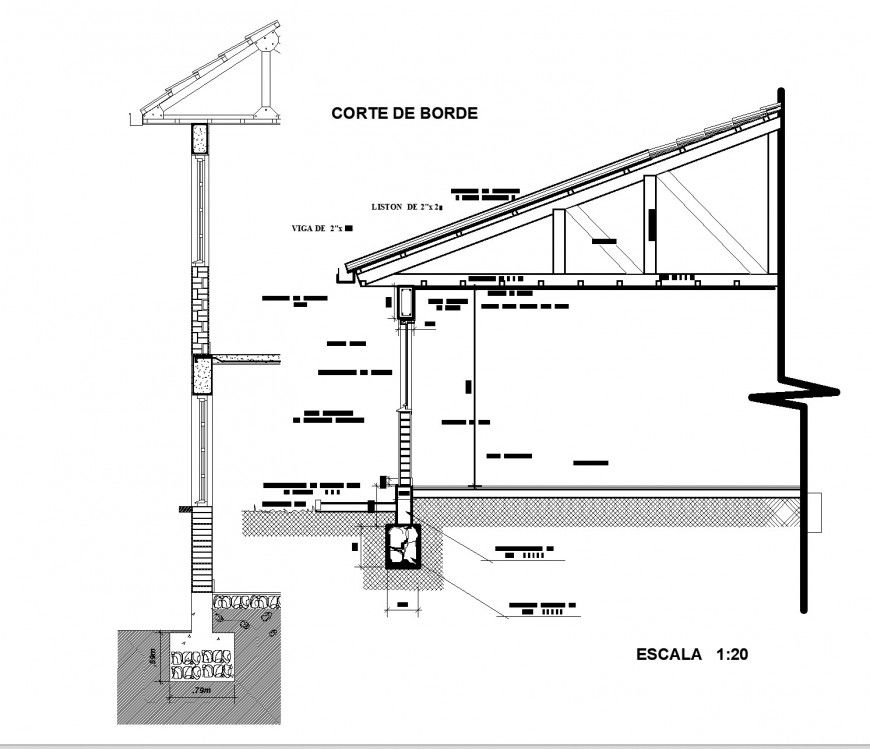 Wall section and roof section plan dwg file