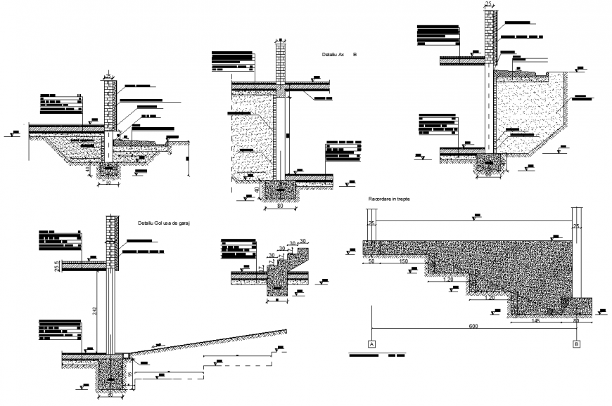 Wall section and stair detail elevation 2d view layout autocad file