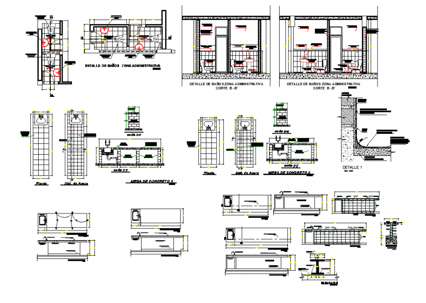 Wall section and toilet plan detail dwg file
