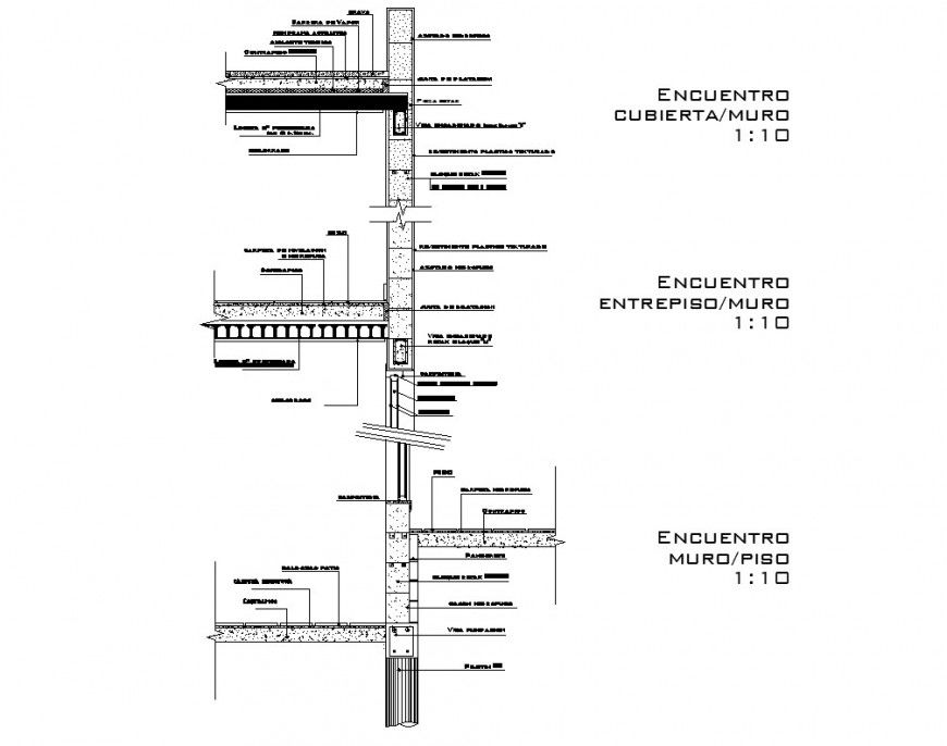 Wall section detail 2d view CAD construction block layout dwg file