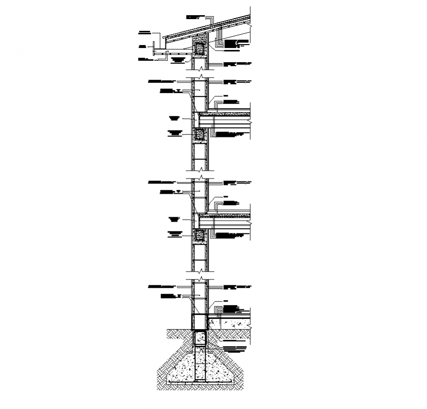 Wall section detail elevation layout 2d view CAD construction Autocad file