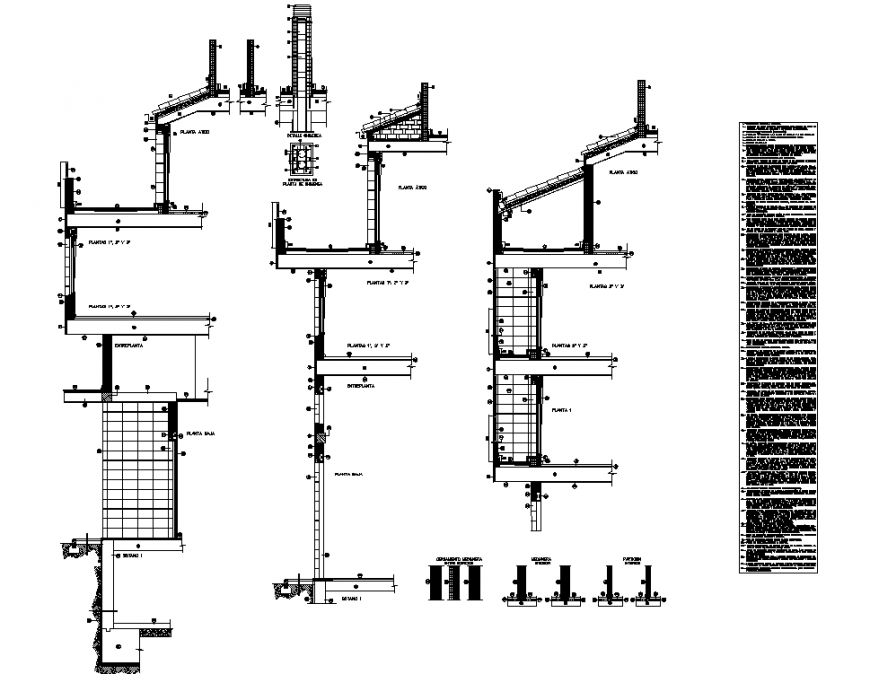 Wall section drawing and facade of building in dwg file.