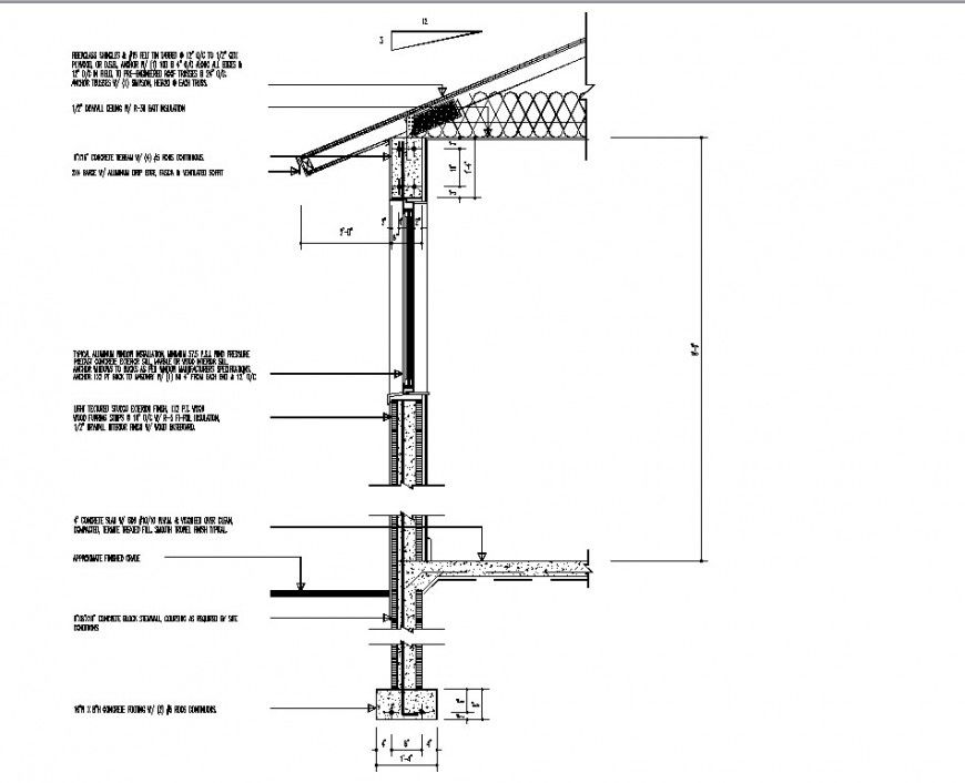 Wall section of single floor house drawing in dwg file.