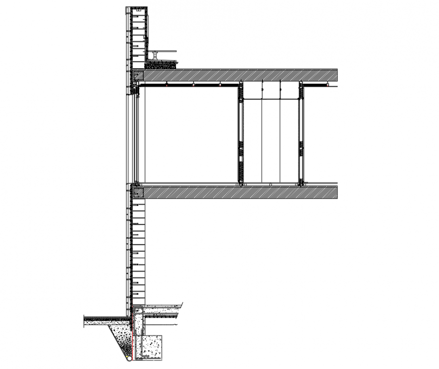 Wall section with construction of building dwg file