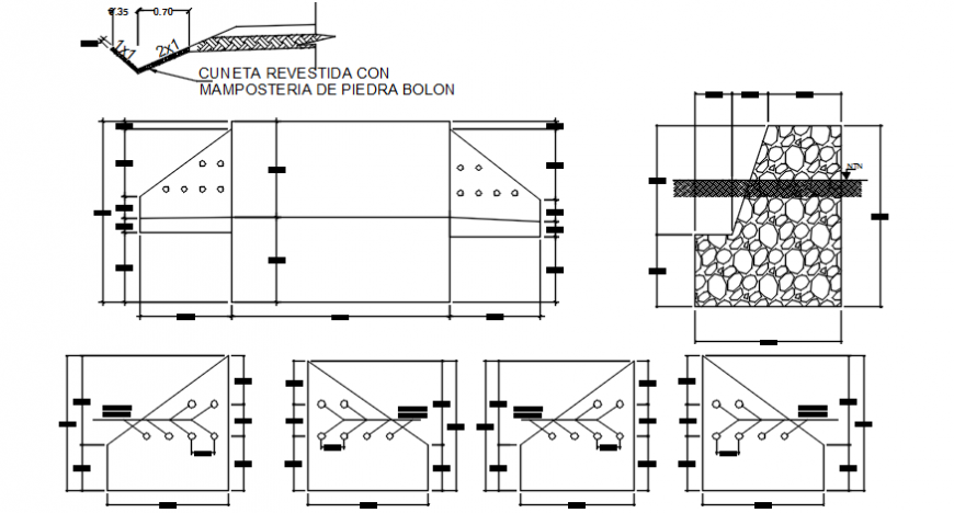 Wall sections and constructive structure drawing details dwg file