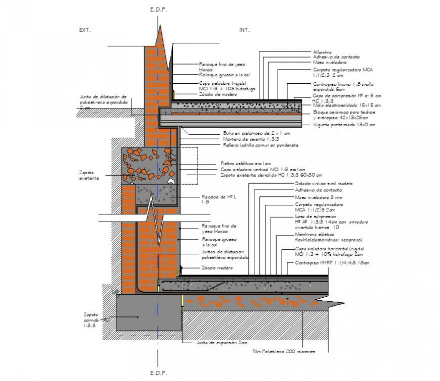 Wall structural section detail 2d view layout CAD construction dwg file