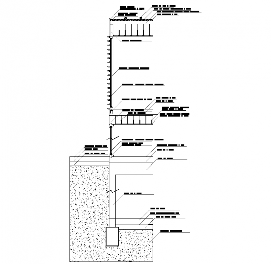 Wall structure sectional detail 2d view layout file in dwg format