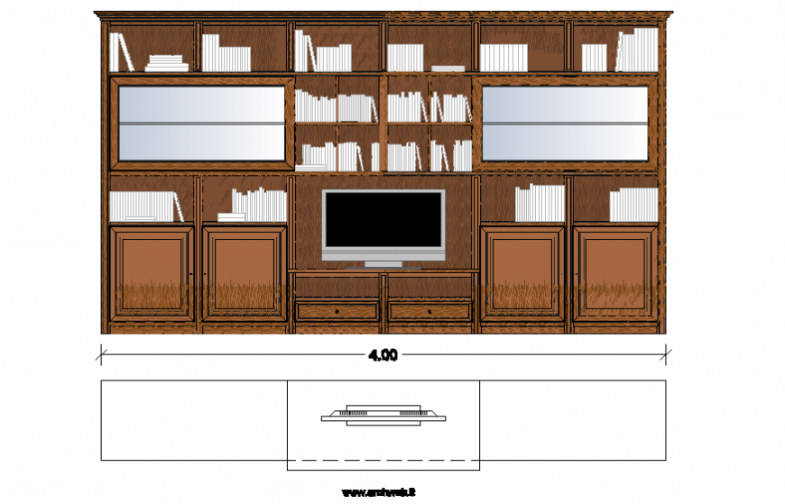 Wall T.V furniture plan and elevation autocad file