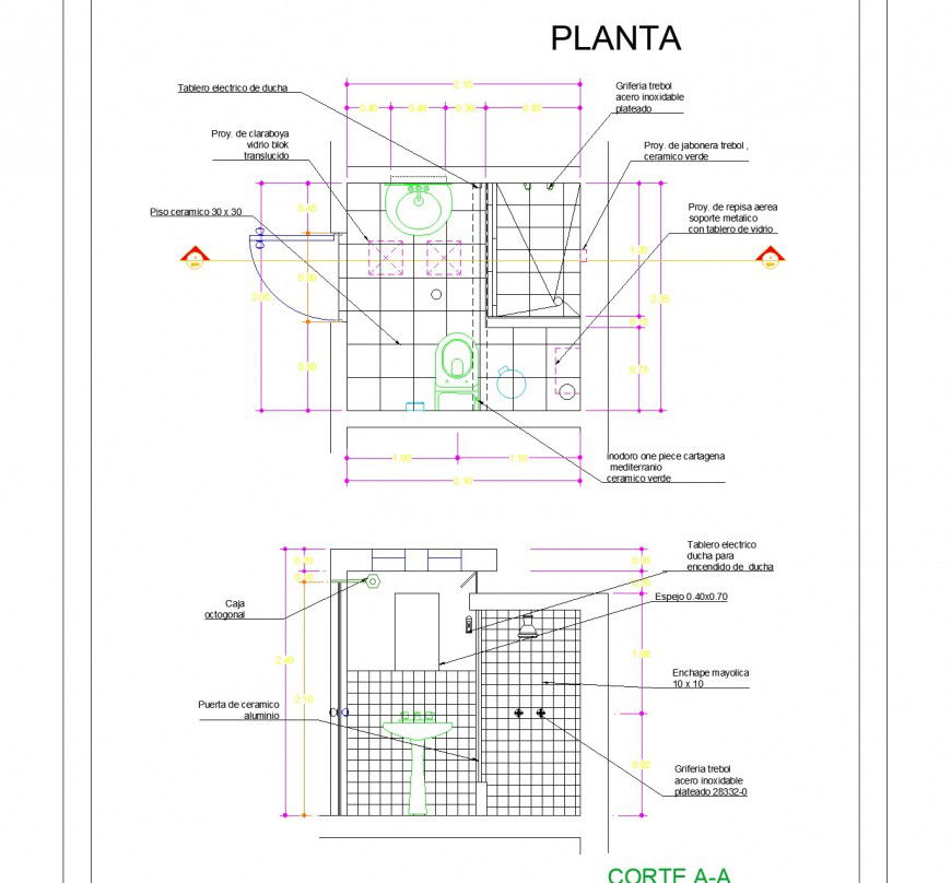Wall tiles plan and section toilet detail dwg file