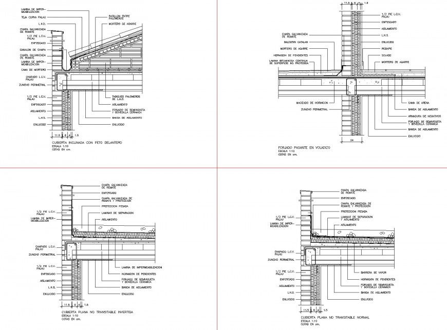 Wall to roof section plan autocad file