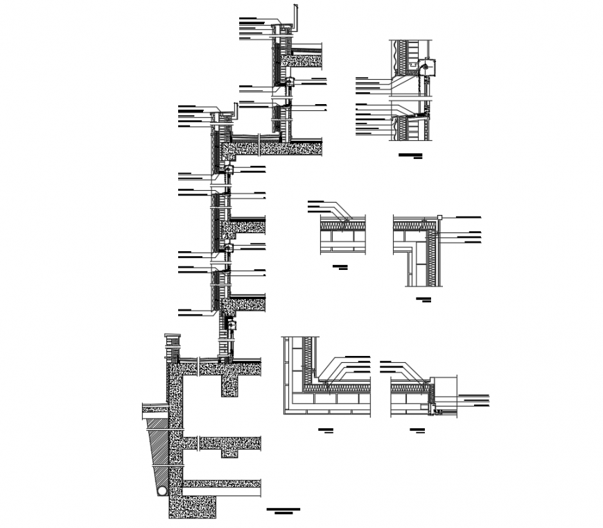 Wall with floor with different construction detail view dwg file