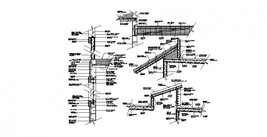 Walls and panel concrete slabs constructive cad details dwg file