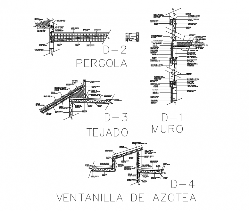 Walls and panel slabs constructive details of building dwg file