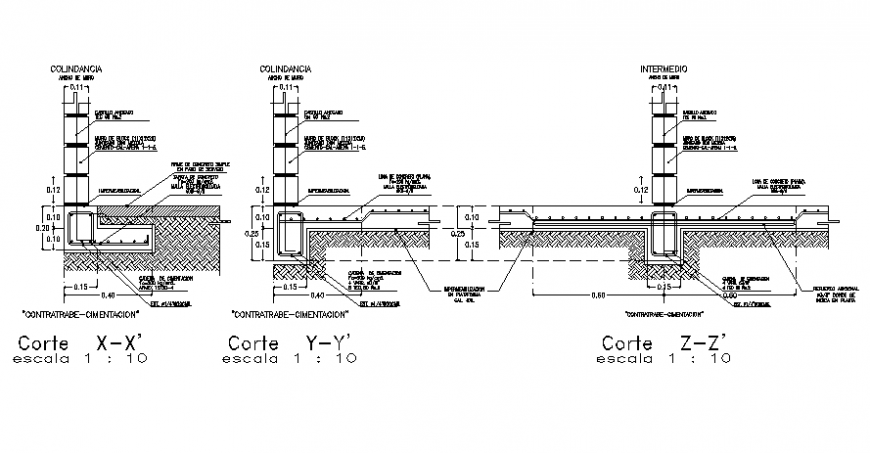 Walls of blocks section plan autocad file