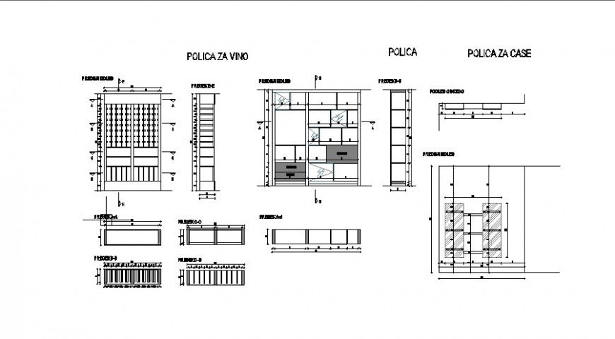 Wardrobe 2D Front Elevation DWG Drawing with Shelves and Storage