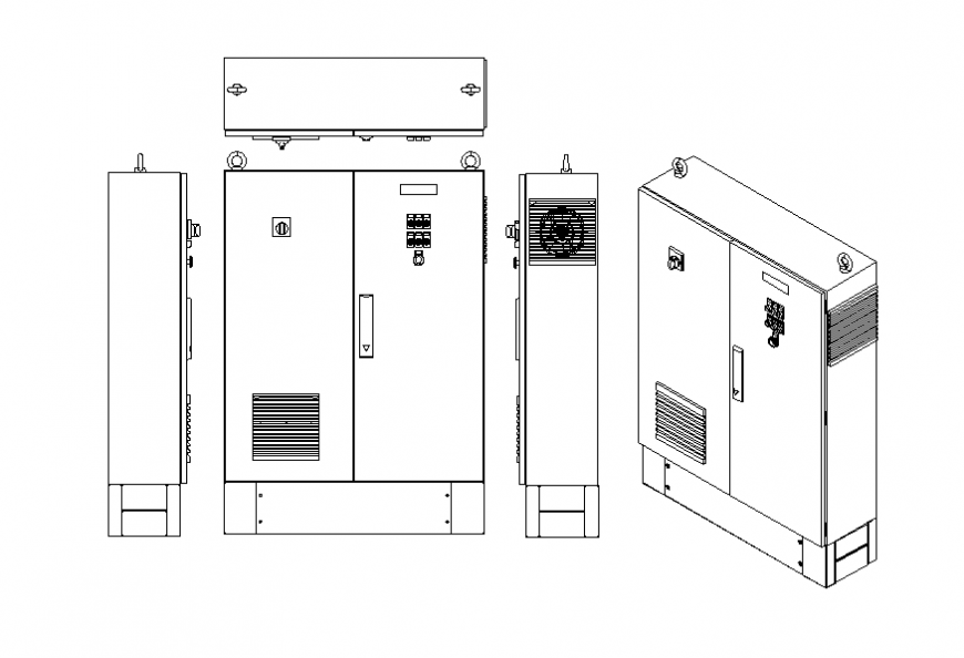 Wardrobe all sided elevation and isometric view cad block details dwg file