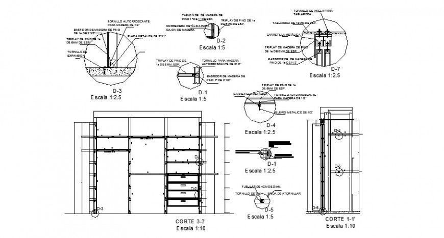 Wardrobe closet detail sectional drawing of furniture unit in autocad