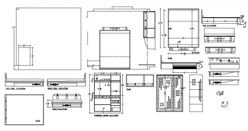 Wardrobe design drawings 2d view elevation autocad software file