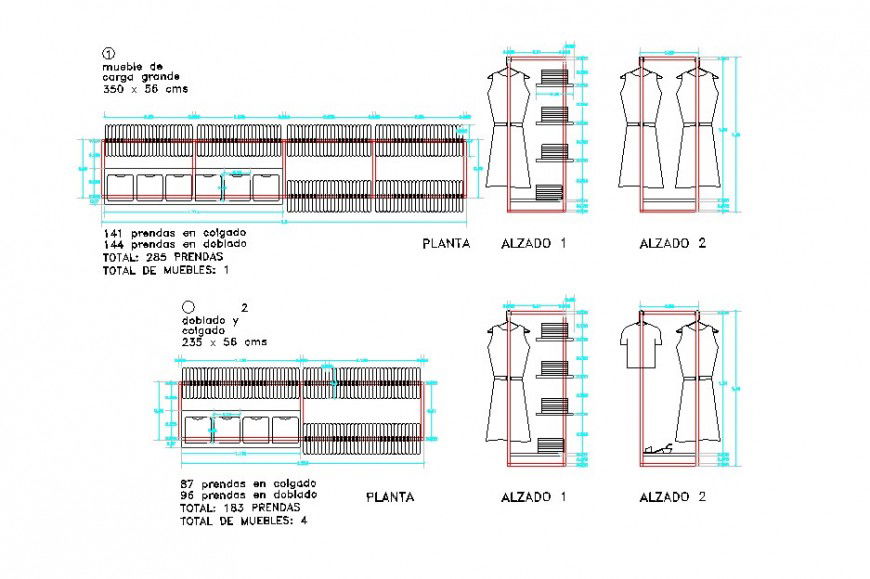 Detailed 2D DWG Wardrobe Layout CAD File with Elevations and Views