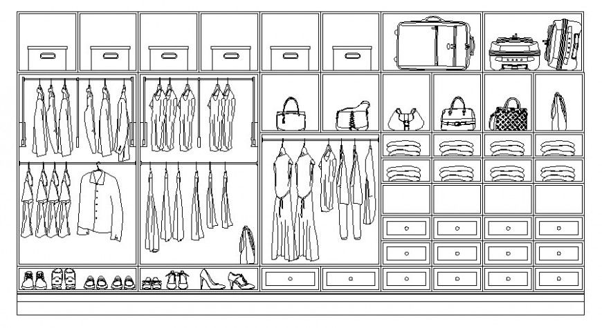 Wardrobe detail elevation 2d view drawing furniture blocks dwg file