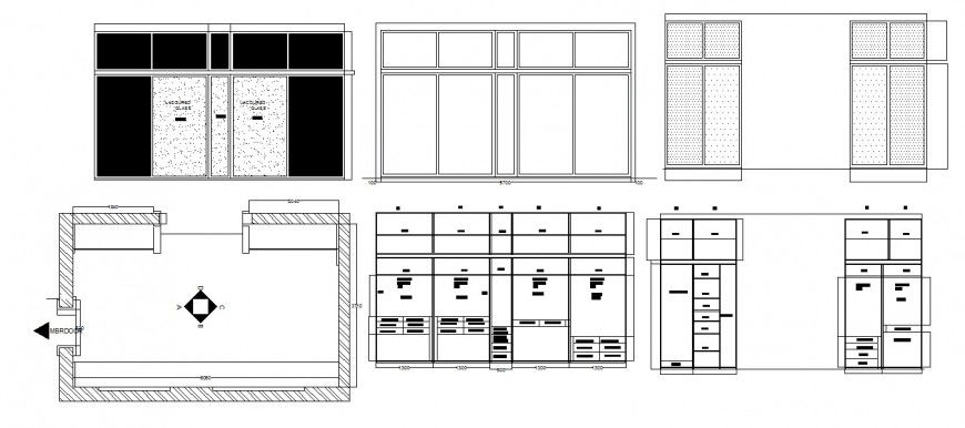 Wardrobe elevation, section, plan and carpentry for master bedroom dwg file