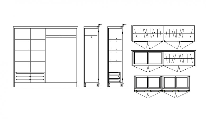 Wardrobe Elevation and Sectional Details DWG Drawing with Dimensions