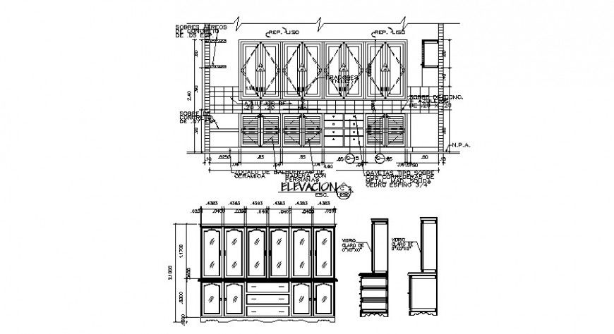 Wardrobe elevation and side view in auto cad file