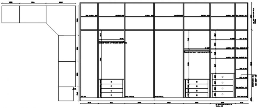 Wardrobe elevation and side view in AutoCAD file