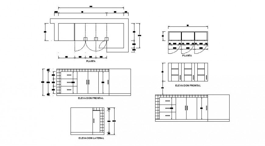 Wardrobe 2D Elevation DWG Drawing with Doors, Drawers, and Shelves