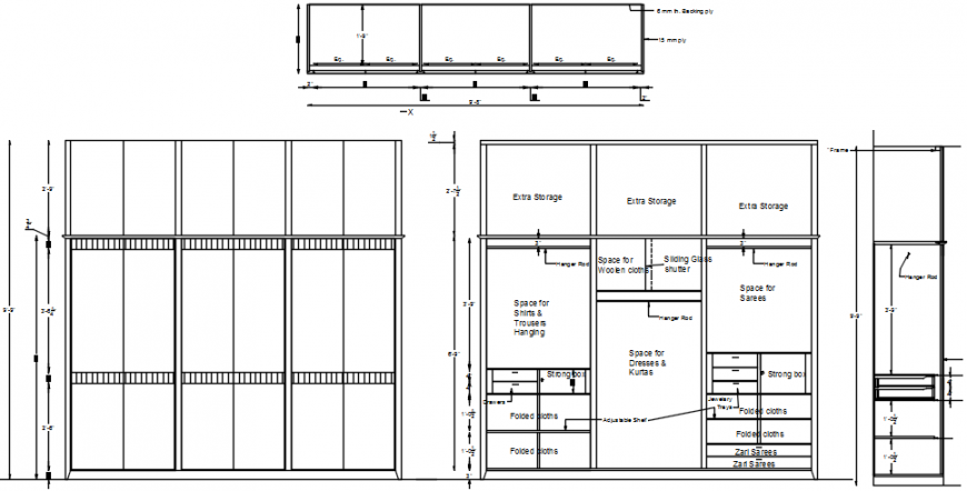 Wardrobe furniture CAD drawings detail 2d view elevation AutoCAD file