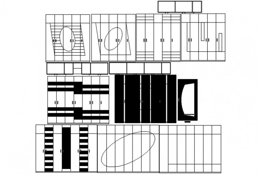 Wardrobe of bedroom all sided elevation drawing details dwg file