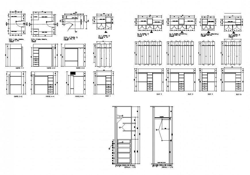 Detailed Wardrobe Plan Section and Elevation in CAD Furniture Layout