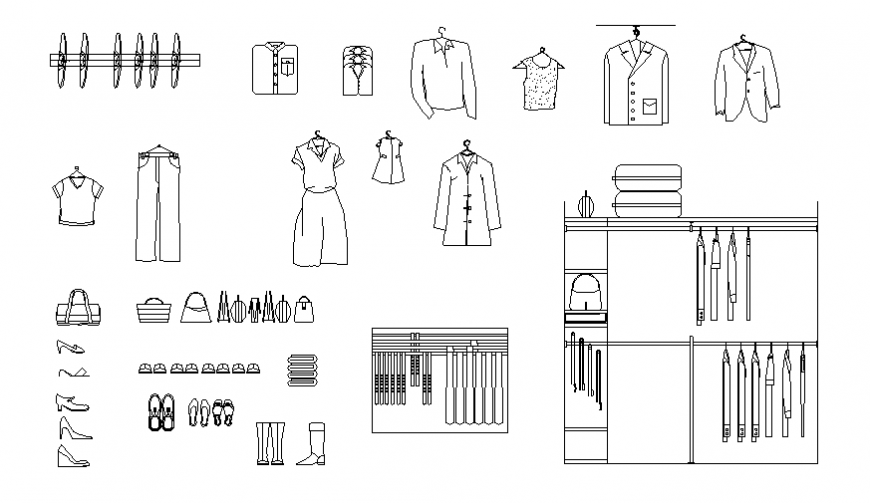 Wardrobe Section with Clothes Blocks CAD Drawing Details DWG File