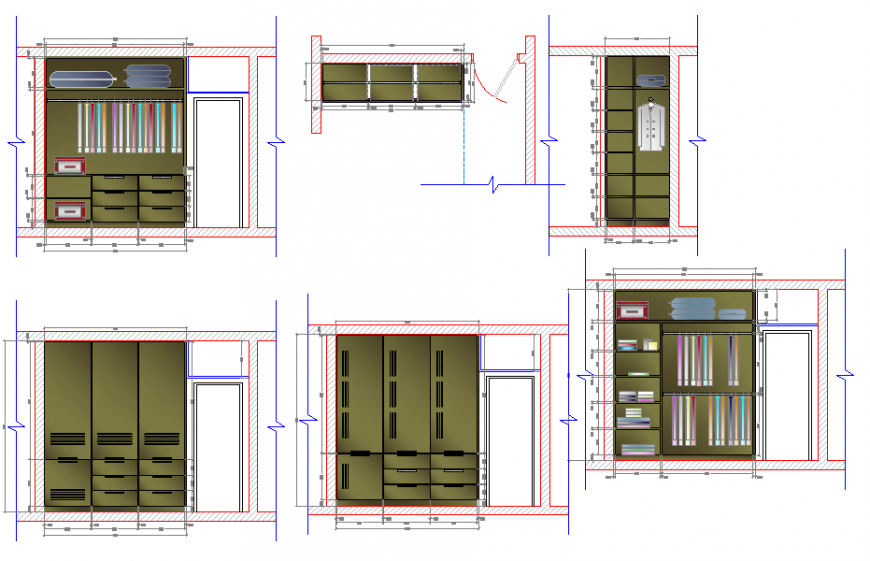 Detailed Wardrobe CAD DWG Drawing with Elevation and Section Views