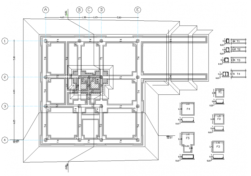 Ware house foundation plan detail dwg file